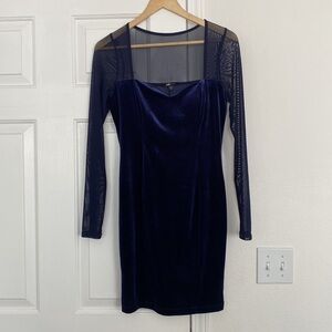 Jump Apparel vintage deep blue velvet mini body con dress.